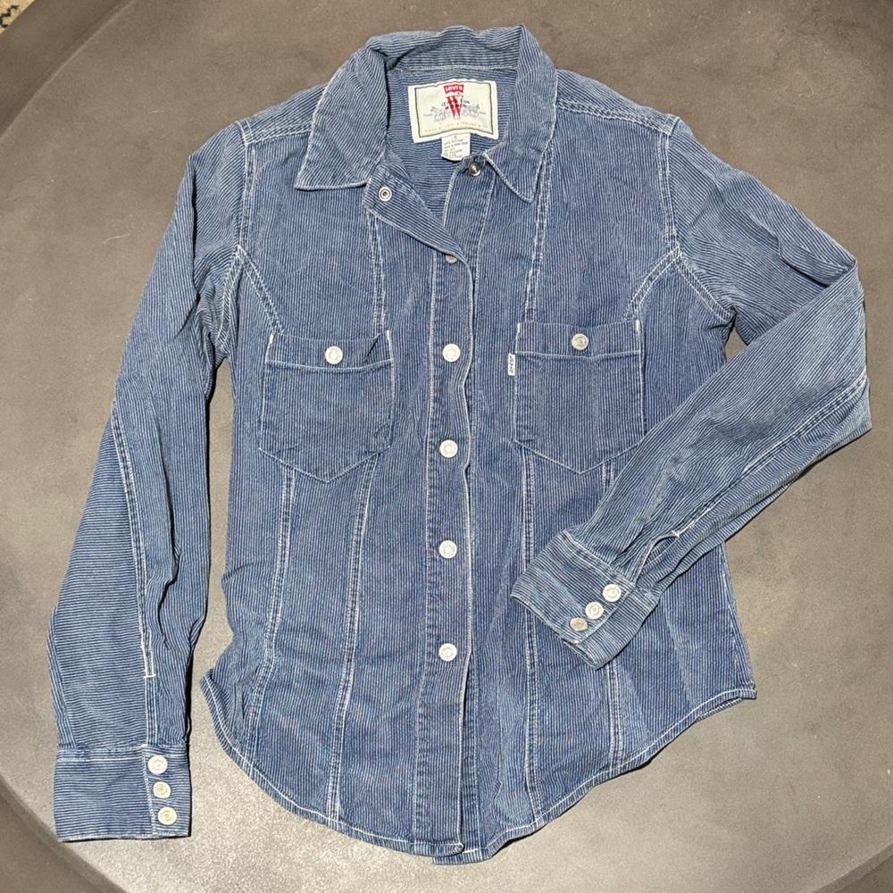 Late 1990’s Levi’s Railroad Stripe Denim Shirt - Long Sleeved Snap-Small